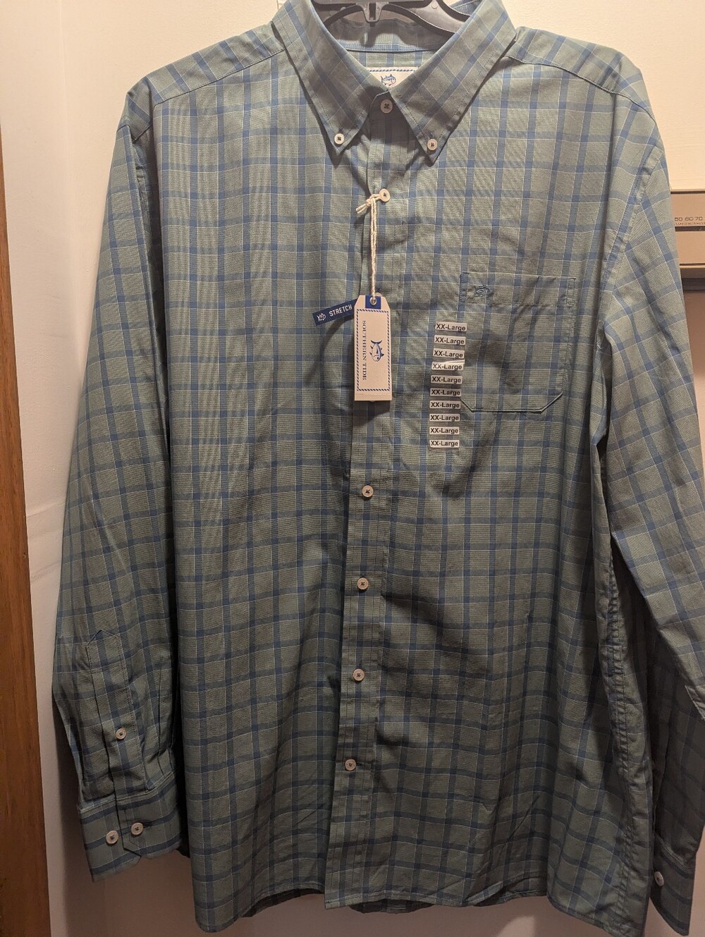 Southern Tide Men's 2XL Stretch Button-Down Plaid Shirt in Light Green and Blue